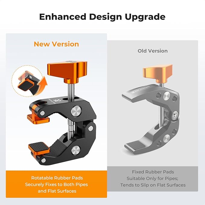 K&F CONCEPT Camera Mount Clamp, Super Crab Clamp Rotatable Clamping Block | 1/4" and 3/8" Thread Holes for Round Pipe Flat Surface, Camera Mounts, and Other Photographic Accessories, MS65 - Image 6