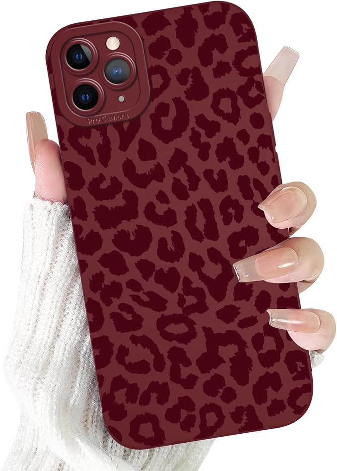 Cute Burgundy Cheetah Print Phone Case for iPhone 11 Pro Max 6.5" | Aesthetic Leopard Pattern Design Cover Full Camera Lens Protective Shockproof Soft Slim TPU Funda for Women Girls by Unknown