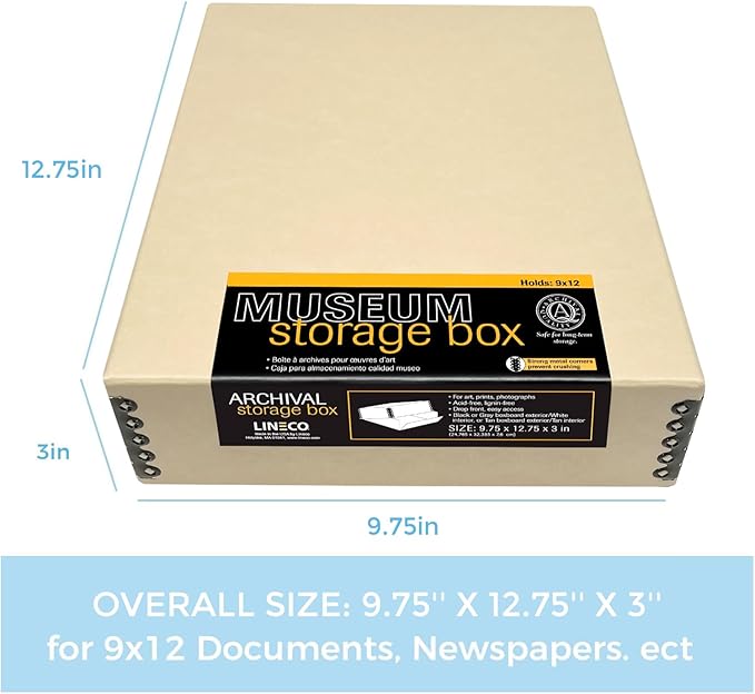 Lineco Drop Front Archival Storage Box, 9.75x12.75x3 in, Tan, 2 Pack | Acid-Free with Metal Edge, Preserves Picture Longevity, Organize Photos, Newspapers, Prints, Documents, Crafts, DIY - Image 2