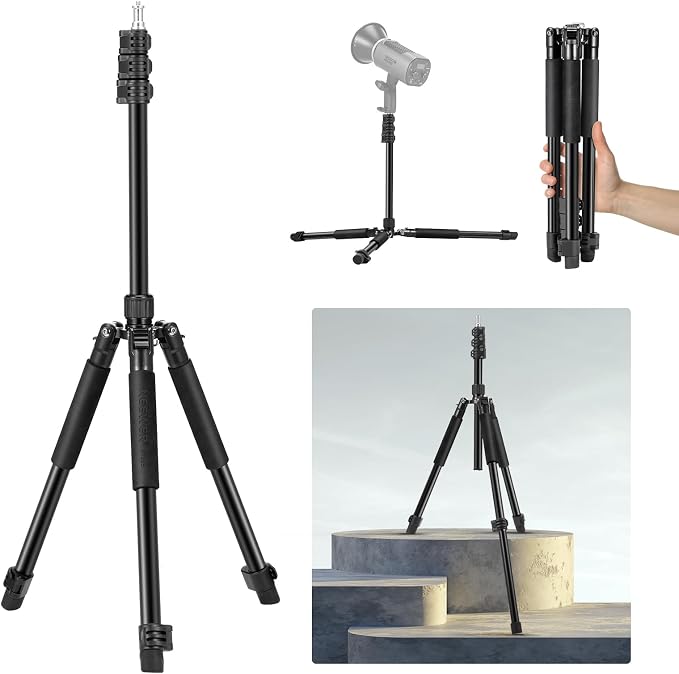 NEEWER Photography Light Stand, 1.5-6.4ft/47-195cm Aluminum Reversible Studio Lighting Tripod, Portable Phone Video Stand w/ 1/4" Screw for Strobe Light Camera Softbox, 4.4lb/2kg Load, ST195 | Studio Lighting Tripod, Portable Phone Video Stand with 1/4... by Neewer