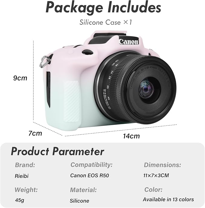 Rieibi EOSR50 EOS R50 Case, Soft Silicone Protective Case for Canon EOS R50 EOSR50 Vlogging Camera, Lightweight EOS R50 Camera Case Cover Grip Body Skin - Gradient - Image 2