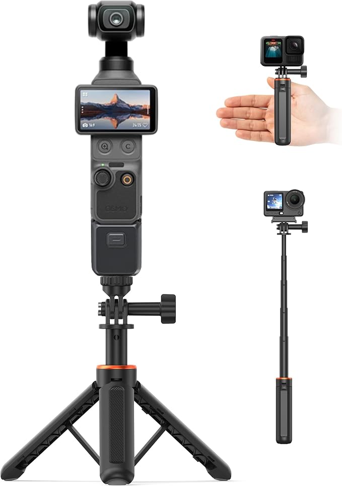 14.5" Mini Camera Tripod & Selfie-Stick for DJI Osmo Pocket 4P/4/3/2, GoPro Hero 13/12/11/10/9, DJI Action 6/5 Pro/4, Portable Travel Stand/Vlogging Handle Grip/Accessory for Video Recording by Unknown
