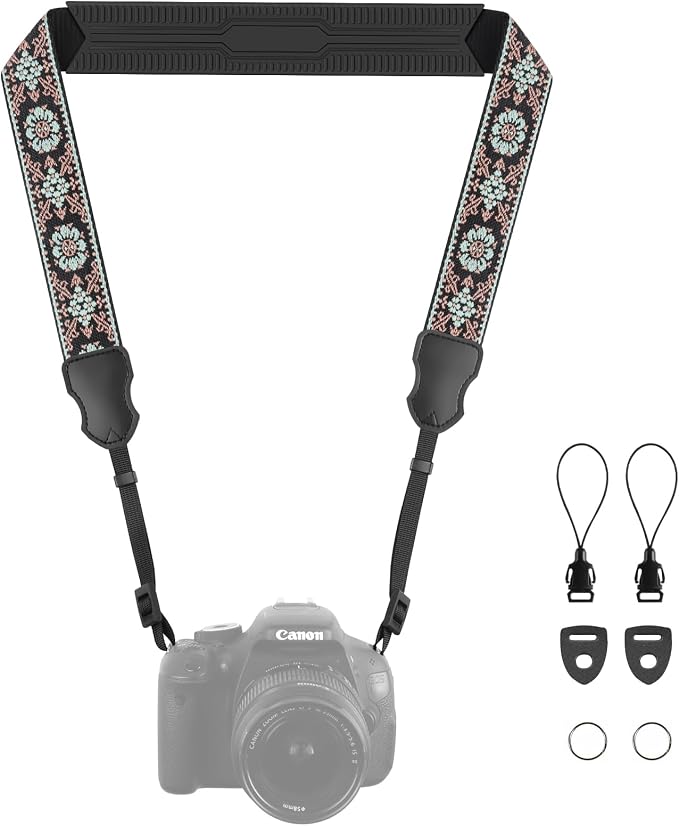 FIEIL Neck Strap Silicone Camera Straps - Padded Camera Strap, 1.5" Wide Adjustable Nylon Shoulder Strap - Compatible with Canon, Nikon, Sony, and More DSLR and Mirrorless Cameras (Green) by FIEIL