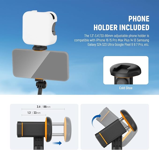 NEEWER Entry Level Version 16-71" Selfie Stick Tripod Compatible with iPhone Android, Portable Cell Phone Travel Stand Camera Holder with Remote for TikTok Video Recording Streaming Filming, PA988 - Image 6