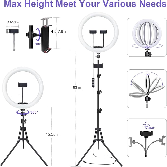 10" Selfie Ring Light with 73" Tripod Stand & 1 Phone Holder, LED Camera Ringlight with 48 RGB Colors Modes & Musical Rhythm Mode and 12 Brightness Dimmable for TikTok/Makeup/Photography/Vlog - Image 6