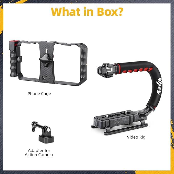 Zeadio Camera Smartphone Handheld Stabilizer, Triple Cold-Shoe Handle Grip Compatible with All Camera Action Camera DSLR Smartphone - Image 2