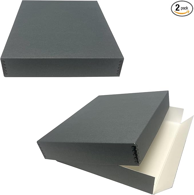 Lineco Drop Front Archival Storage Box, 14.75x18.75x3 in, Gray, 2 Pack | Acid-Free with Metal Edge, Preserves Picture Longevity, Organize Photos, Newspapers, Prints, Documents, Crafts, DIY by Lineco
