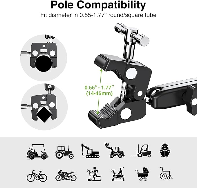 elitehood Universal iPad Mount Clamp, Metal Clip On Tablet Holder for Mic | Dual Adjustable Ball Head, Aluminum iPad Holder for Mic Stand, iPad Pole Mount for Drum Mic Yoke Boat Wheelchair Stroller - Image 5