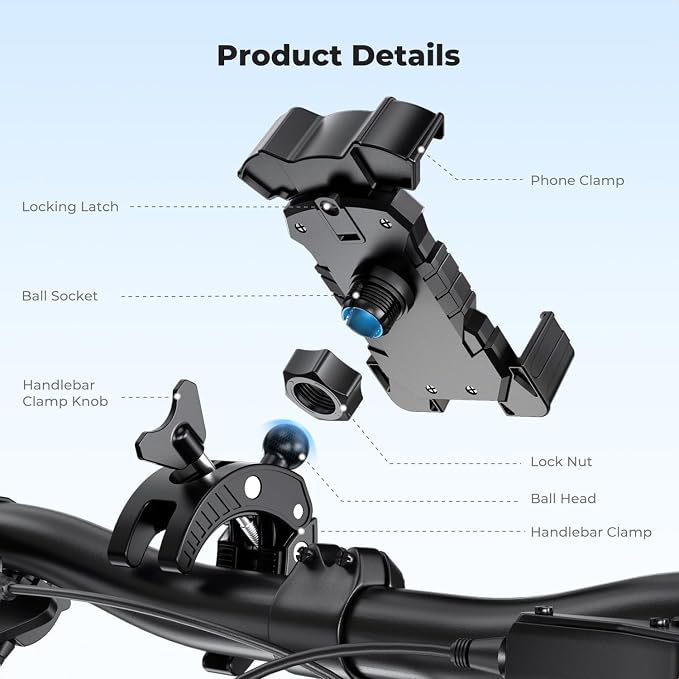 K&F CONCEPT Motorcycle Phone Mount, Bike Holder for 4.7" to 6.9" Phones | 360° Adjustable Quick Install Handlebar Clamp, MS51 - Image 7