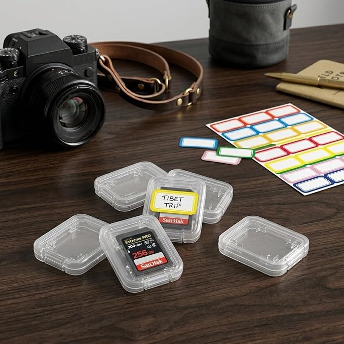 60 Pcs Clear SD Card Holder, Plastic SD Card Case with 72 Pcs Card Labels Standard SDHC SDXC Memory Cards Organizer Portable Photography Storage Accessories - Image 8