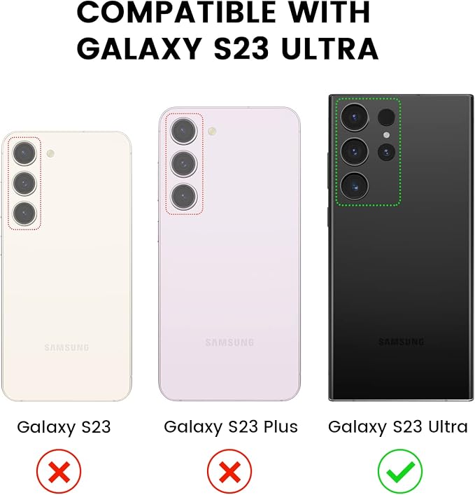 Tensea Compatible with Samsung Galaxy S23 Ultra Camera Lens Protector | 9H Tempered Glass Camera Cover Screen Protector Metal Individual Ring [Installation Tray][Case Friendly] - Image 2