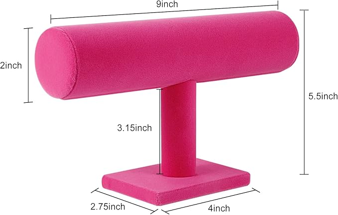 TENINYU Hovering T-Bar Bracelet Necklace Earring Bangle Pendants Anklet Tower Watch Key Jewelry Display Stand for Home Organization (Rose Red) - Image 3