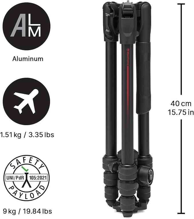 Manfrotto Befree Advanced AS, Camera Tripod, Twist Lock, Compatible with Arca-Swiss, Portableand Compact, Alumiium, Travel Tripod Kit, Ball Head, for DSLR, Mirrorless, Camera Accessories - Image 2