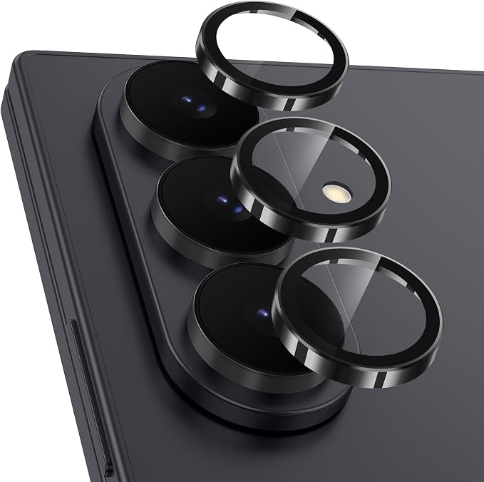Meshine for Samsung Galaxy Z Fold 7 Camera Lens Protector,Scratch Proof,Strong Adsorption,9H Hardness with Metal Ring Camera Cover,Ultra Thin Case Friendly, Accessories Lens Protector,Black by Meshine