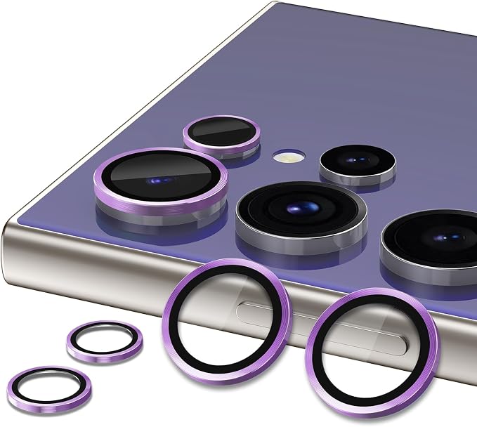 for Samsung Galaxy S24 Ultra Camera Lens Protector, Individual Metal Ring Tempered Glass Lens Cover, [Strong Adsorption] Scratch Resistant Ultra-Thin HD Clear Lens Cover, 2 Sets-Purple - Image 2
