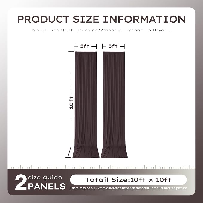 10x10ft Wrinkle Free Brown Backdrop Curtains for Party Background, 2 Panels 5x10ft Silky Polyester Photo Backdrop Drapes Back Drop Cloth for Wedding Birthday Photography Baby Shower Decor - Image 6