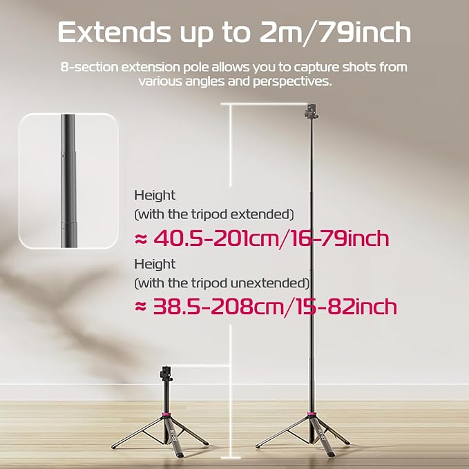 ULANZI MT-89 Extendable Tripod Aluminum, 82" Portable Adjustable Light Stand with 1/4" Screw Quick Release, Camera Phone Tripod for Camera Video Light Smartphone, Lightweight for Travel,Up Load 2.2LBS - Image 4