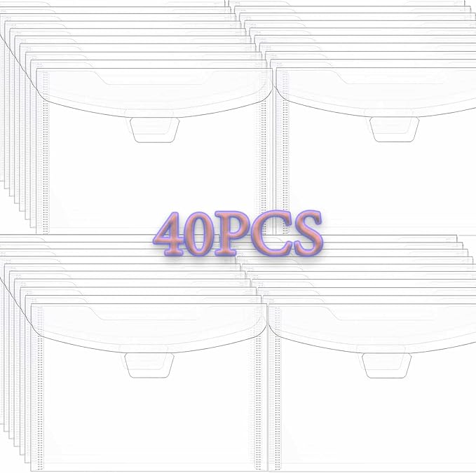 40Pieces Clear Stamp and Dies Storage Bags,Plastic Scrapbooking Storage Bags 7.5x5.5inch Die Storage Pockets Resealable Plastic Envelopes Pockets for with Label Stickers for Cutting Dies Stencil Craft by CYFUNDESIGN