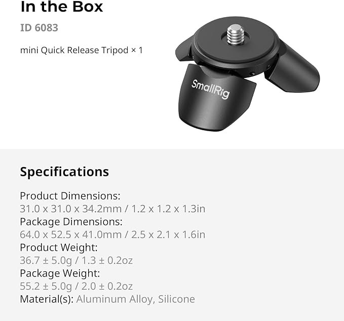 SMALLRIG Auto-Deploy Mini Tripod for DJI Pocket 4P/4/3, for Insta360 Luna | Aluminum Magnetic Stand with 1/4"-20 Screw for Xtra Muse & 360 Cameras, Compact Travel Vlog Action Camera Accessories - 6083 - Image 8