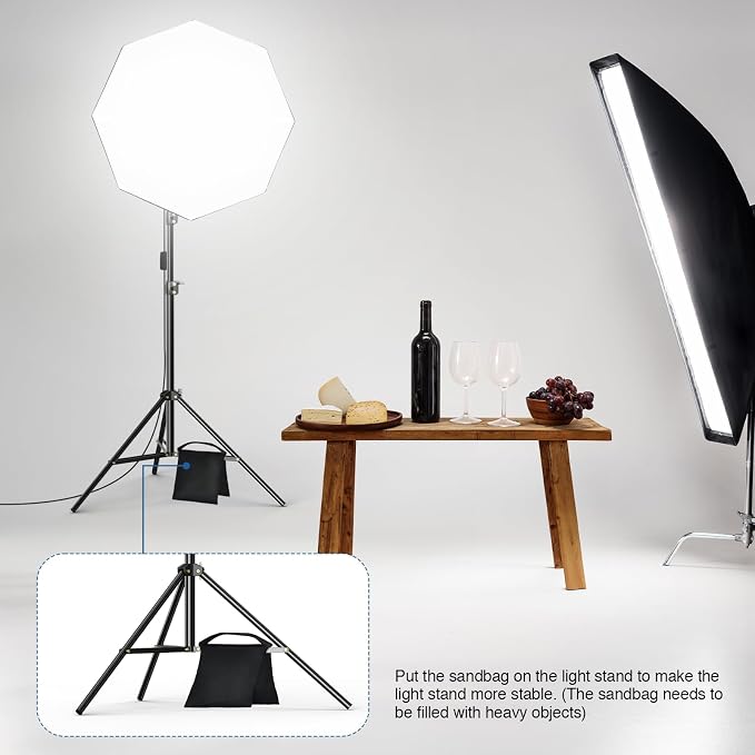 EMART Softbox Lighting Kit, 135W 25.5" Octa Soft Box for Photography 2Pack | 3000K-6500K LED Bulb with Remote, Professional Photography Lighting with Sandbag for Studio Lights, Portrait, Video Recording - Image 3