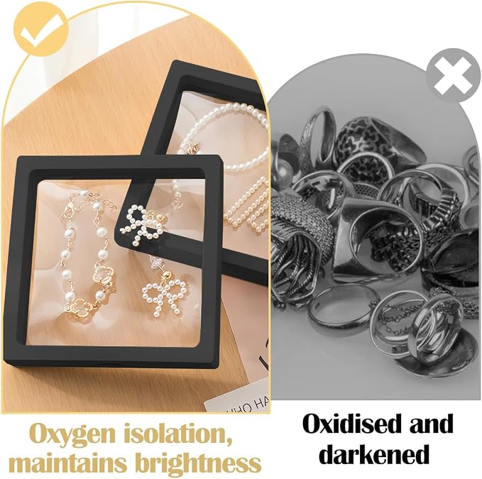 6 Pcs 3D Floating Display Case, Clear PE Film Jewelry Storage Box, Challenge Coins Display Holder Frame for Ring Necklace Shell Stamp Specimens Rocks, Black, 3.5 x 9X 0.8 in, 2.7 x 2.7 x 0.8 in - Image 6