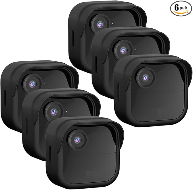 Silicone Case Cover for All-New Blink Outdoor 4 (4th Gen), Weatherproof Protective Skin Cover with Hat Brim, 6 Pack, Black | Weatherproof Protective Skin Cover with Hat Brim for All-New Blink Outdoor 4 & 2K Smart Security Camera by QOPOTO