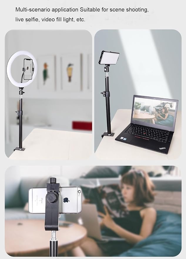 Camera Desk Mount with C Clamp, 18"-23" Adjustable Desktop Light Stands with 1/4" Ball Heads Cold Shoe Adapters, Sturdy Metal Clamp for Webcam, DSLR Camera, Ring Light, Microphone, Max Load 2kg - Image 5