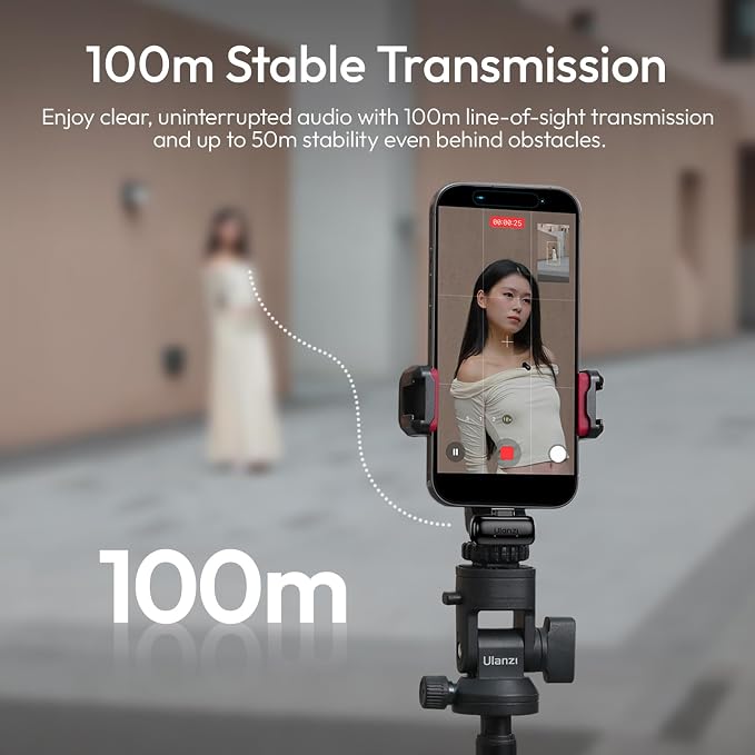 ULANZI A200 Mini Mic Wireless Lavalier Lapel Microphone for iPhone 17/16/15 Type-C, 48kHz/24-bit, Plug & Play, Smart Noise Cancelling, Digital Display, 30H Battery for Video Recording(White + Black) - Image 7