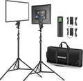 NEEWER 18" LED Video Light Panel Key Lighting Kit with Remote, 2 Pack, 45W | Dimmable Bi Color, Tripod Stand, 3200K-5600K, Soft Light, CRI97+ 4800Lux for Game Streaming Studio Photography Recording by Neewer