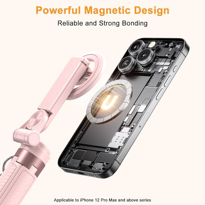 Upgrated 5-in-1 Magnetic Selfie Stick with Remote for Cell Phone 360° Rotation.Can Transforms into Mini Tripod/Camera Grip/Handheld Stabilizer/Phone Stand.Extend to 25 inches - Image 6