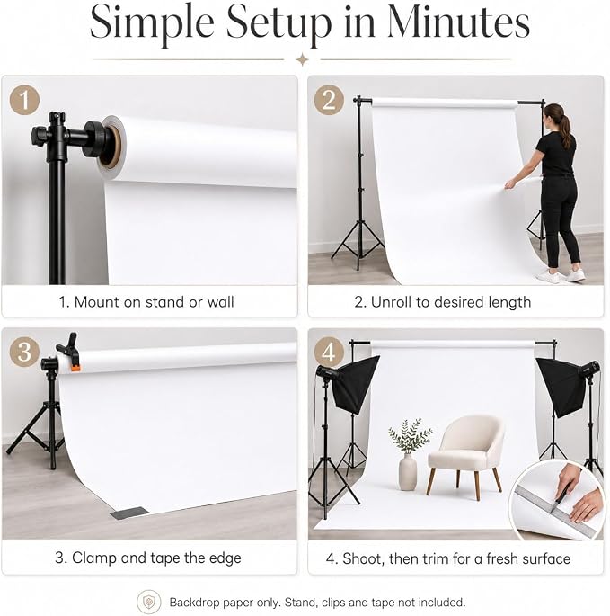 Yizhily Arctic White Paper Backdrop for Photoshoot, 53 in x 32.8 ft | Headshots; tabletop product photography; food shoots; e-commerce images; small studio setups - Image 8