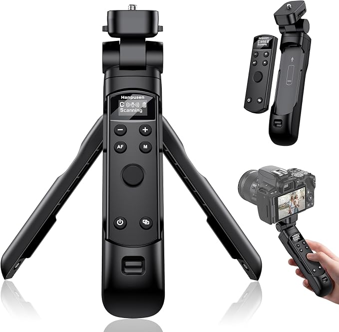 for Canon Tripod Wireless Shooting Grip with Shutter Release - Mini-Tripod with Rechargeable Remote Control for G7 X III/R50/R8/R5/R10/G5 X II/R100/M6 II/M200/M50/R50 V/6D II/V10/V1/SL2, for Vlogging by HANPUSEN