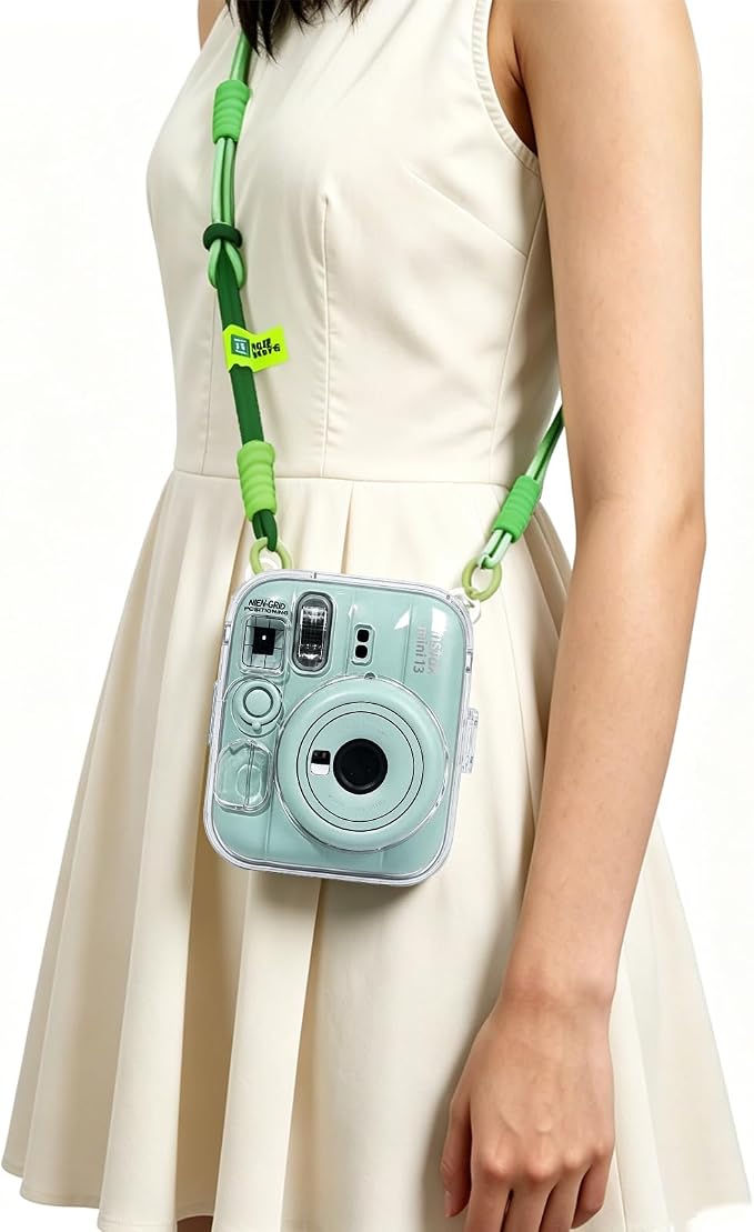 Clear Camera Case for Fujifilm Instax Mini 13, Green Camera Strap | Protective Cover with Anti-Accidental Shutter, 4 Composition Cards, Photo Storage Holds 10 Films,Clear Hard Shell, No Camera - Image 6