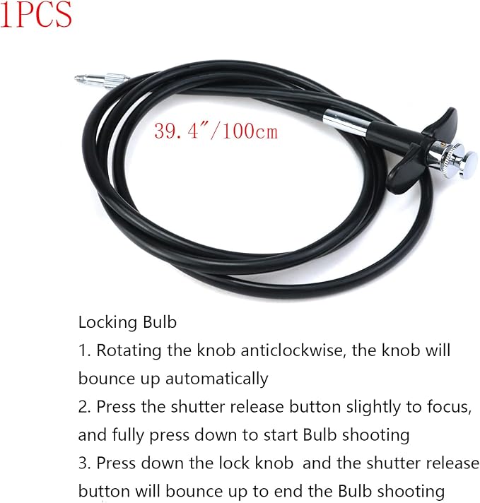 39.4"(100cm) Threaded Release Cable Shutter Release Cable, Black | Vibration-free, with Bulb-Lock Mechanical Shutter Release Cable - Image 2