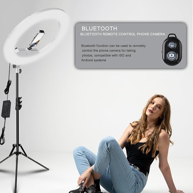 Ring Light Kit:18"/45cm Outer 55W6700k Dimmable LED Light, Tripod Stand, Remote Controller,Box for Camera,Smartphone,YouTube,TikTok,Self-Portrait Shooting,CRI95,White - Image 5