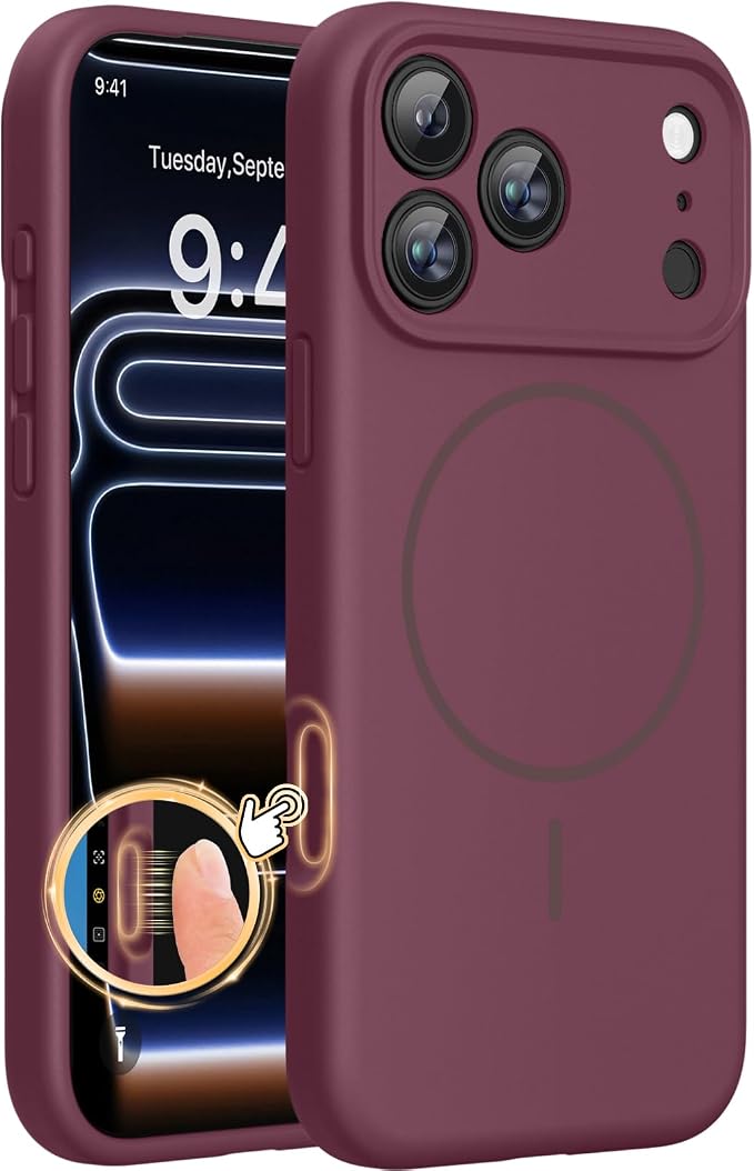 Miracase Magnetic for iPhone 17 Pro Case, Silicone, Wine Red | Compatible with MagSafe, Soft Microfiber Lining,Shockproof Drop Protection Phone Case for 17 Pro by Miracase