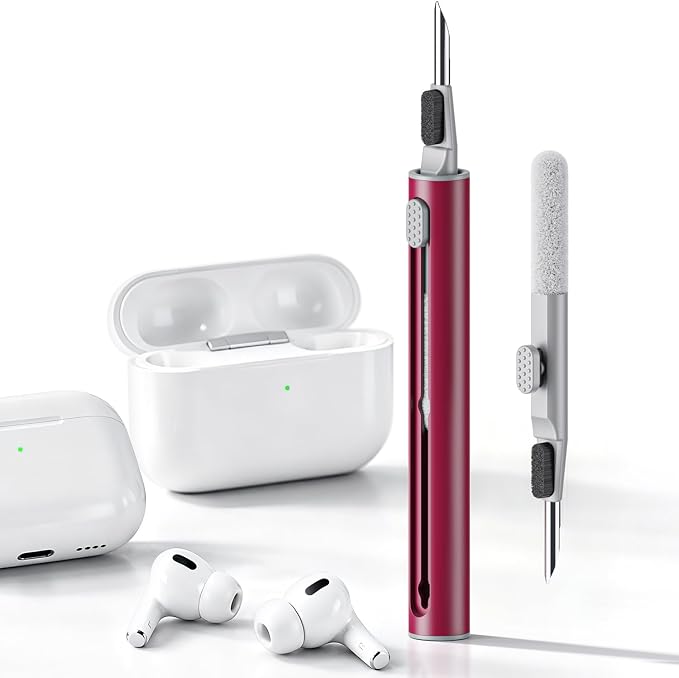 Hyashee Cleaner Kit for Airpods Pro 1 2 3 Multi-Function Cleaning Pen with Soft Brush Flocking Sponge for Bluetooth Earphones Case Cleaning Tools (Red) by HyasheeDesignforElectronics