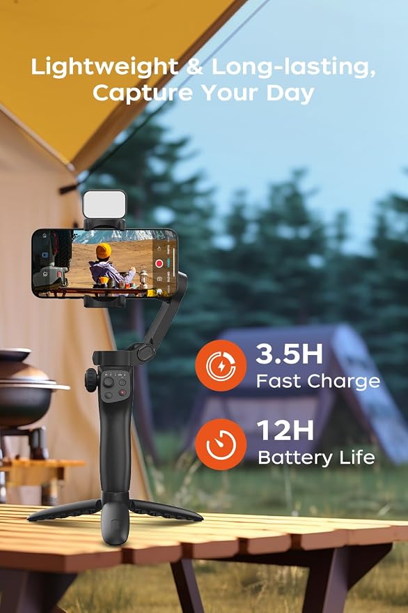 Gimbal Stabilizer for iPhone, Phone Stabilizer, Portable Foldable 3-Axis Phone Gimbal with Magnetic Fill Light for Android & iPhone 17 16 15 Pro Max, Ideal for Travel Vlogging - Image 7