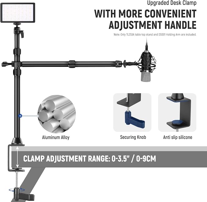 NEEWER TL253A+DS001 Table Camera Tripod with 2 Section Arm | Phone Holder, Ball Heads, Screw Adapter, Table Light Stand for Camera, Mobile Phone, Webcam, Ring Light - Image 8