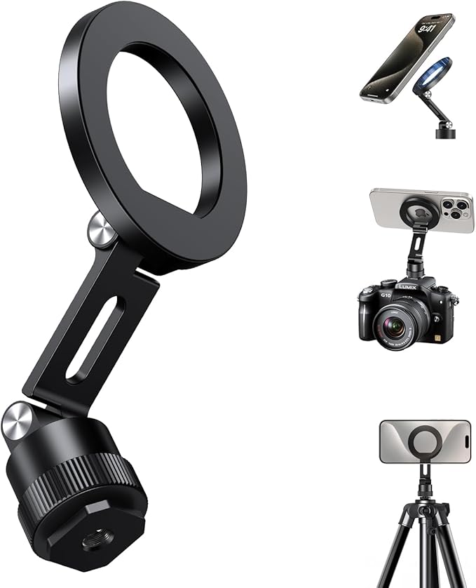 elitehood Magnetic Phone Tripod Mount for Magsafe, iPhone Camera Mount | Aluminum iPhone Tripod Mount Adapter with 1/4” Screw, Cold Shoe Phone Holder for Camera, Fits iPhone 17/16/15/14 Series by Builtyourelitelive