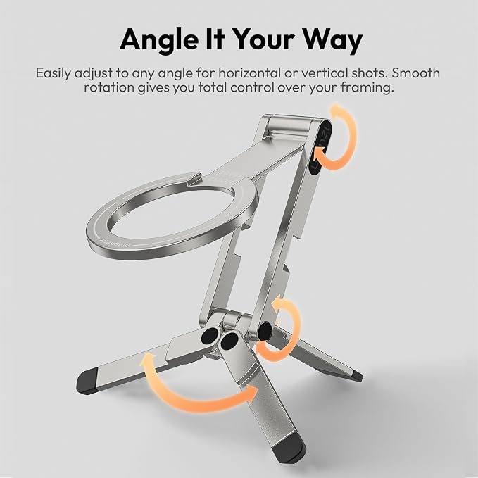 ULANZI MA60 Magnetic Phone Tripod, Aluminium Mini Tripod for iPhone Silver | N52 Strong Magnet Cell Phone Tripod, Pocket Size for Travel Vlog Live Recording for iPhone 17 16 15 14 - Image 6