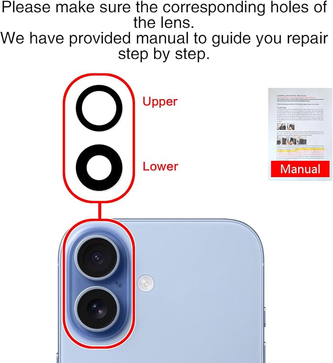2PCS ASDAWN Back Rear Camera Lens Glass Replacement for iPhone 17 6.3 inch with Pre-Installed Adhesive, Back Lens Glass with Installation Manual + Repair Tool Set - Image 7
