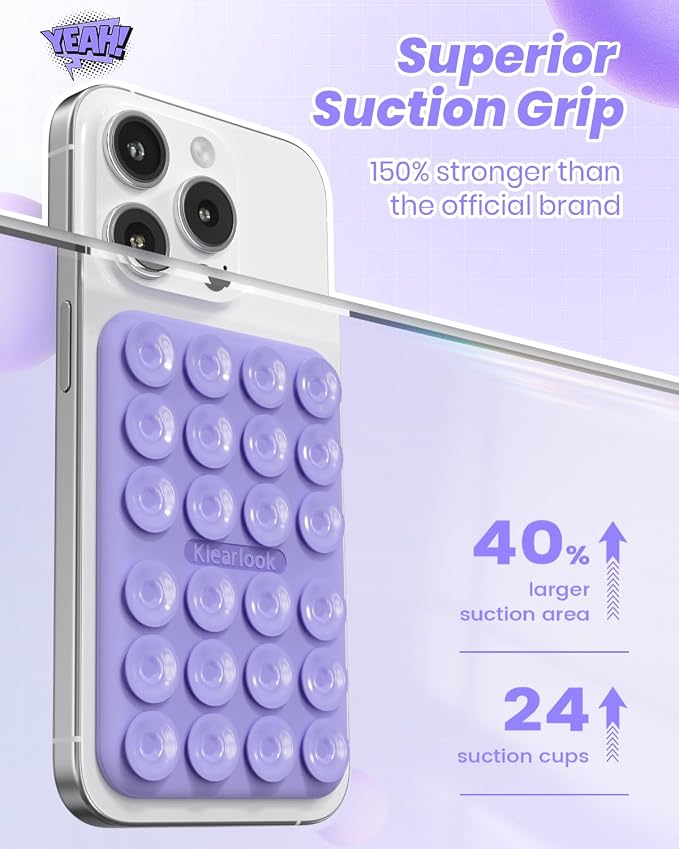 Klearlook Magnetic Suction Phone Mount for MagSafe Case, Lavender | Removable Sticky Phone Grip Holder for Hands-Free Makeup / Selfie / Vlog for TikTok & Instagram Influencer / Creator - Image 4