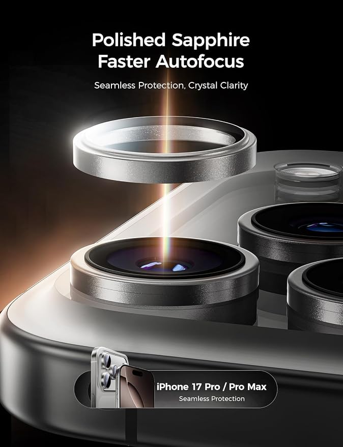 MAGIC JOHN 2 pack for iPhone 17 Pro Max/17 Pro Camera Lens Protector,Sliver | [Alignment Kit&1:1 Invisible Fit] 9H Aerospace Tempered Glass, Ultra HD, Metal Individual Ring - Image 5