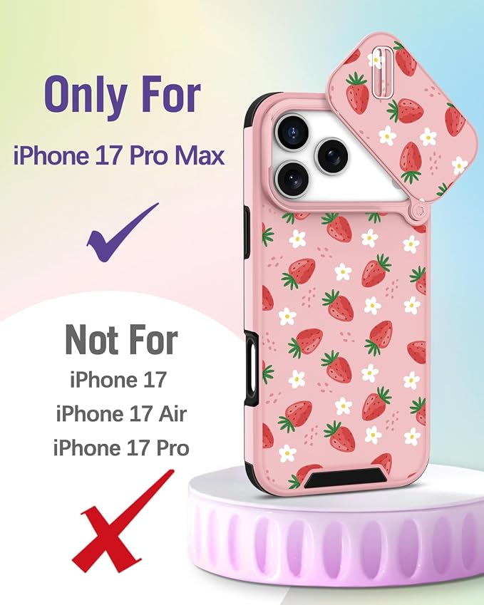 Buleens for iPhone 17 Pro Max Case 6.9 Inch - with Ring Stand & Camera Cover Aesthetic Cute Designed Women Girls Pretty Girly Kawaii Strawberry Phone Case for iPhone 17 Pro Max Compatible with Magsafe - Image 2