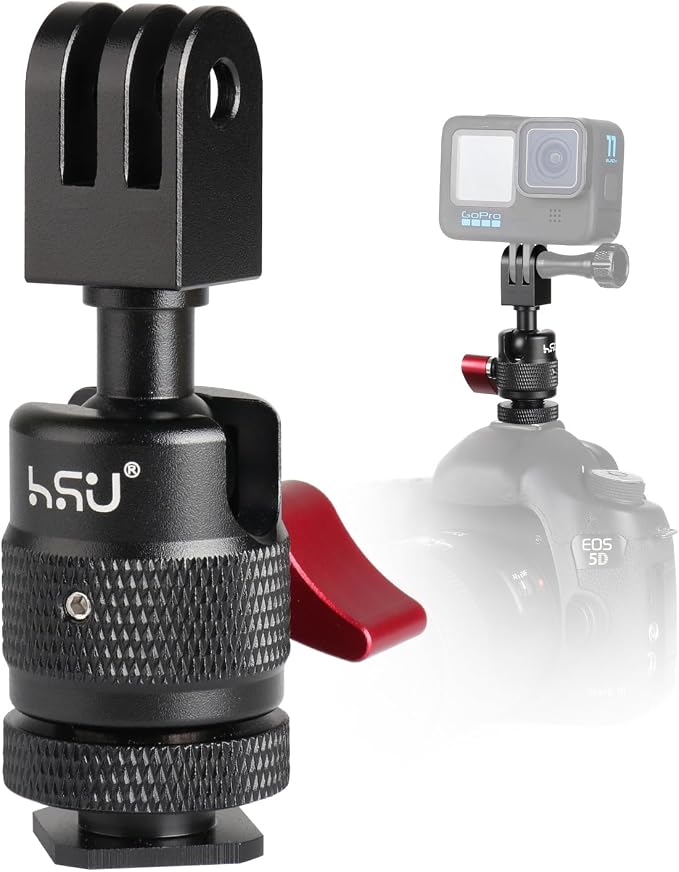 HSU Cold Shoe Mount Adapter with 1/4”-20 Screw Hole | Aluminum 360° Rotation Camera Tripod Mount for GoPro Hero 13/12/11/10/9/Osmo Action, Tripod Selfie Stick, DSLR Camera Flash by HSU