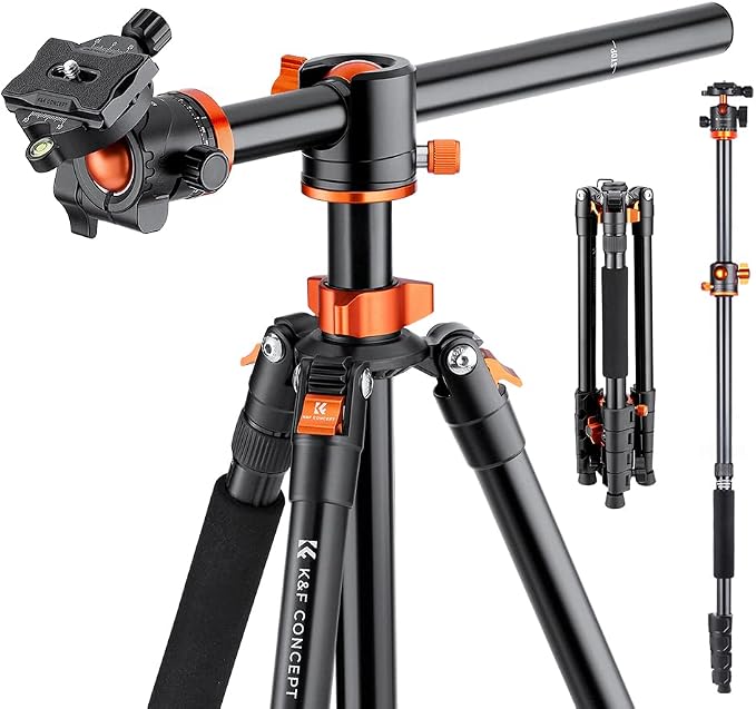 K&F CONCEPT 73 inch /186cm Camera Tripod,Transverse Center Column Aluminium DSLR Tripod with 360 Degree Ball Head 10kg Load Capacity,Quick Release Plate,Detachable Monopod T255A3+BH-28L by KFCONCEPT