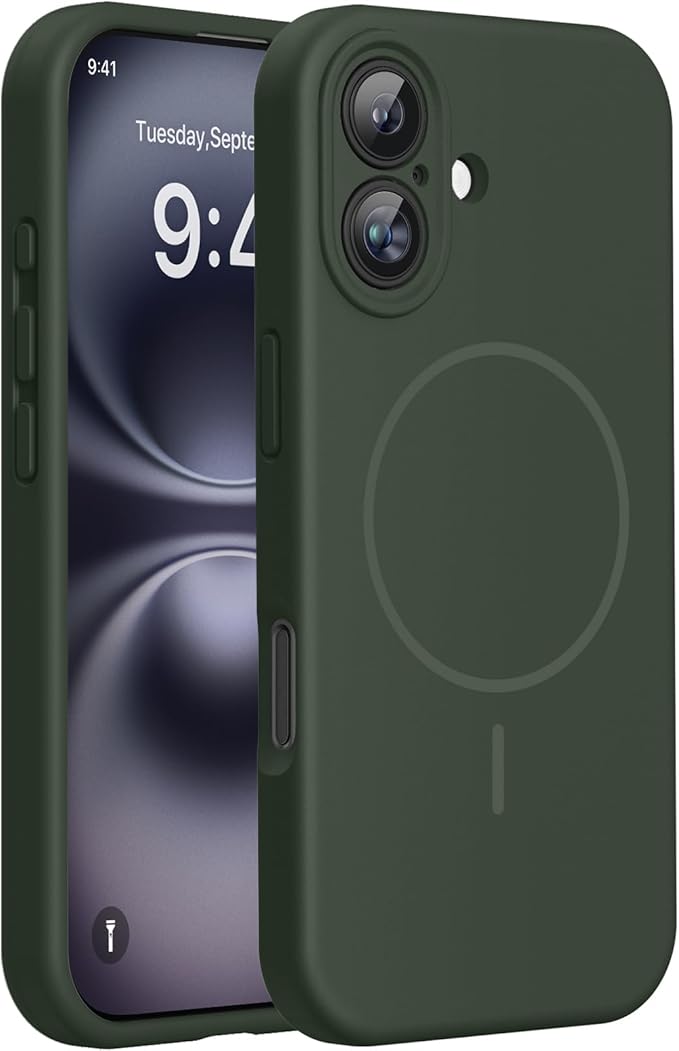 miracase Magnetic for iPhone 16 Plus Case, [Soft Anti-Scratch Microfiber Lining], Compatible with MagSafe, Liquid Silicone Shockproof Drop Protection Phone Case for 16 Plus,Dark Green by Miracase