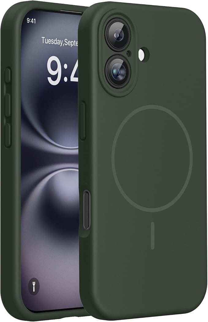 Miracase Silicone & Magnetic for iPhone 16 Case, Dark Green | Compatible with MagSafe, Anti-Scratch Microfiber Lining, Liquid Silicone Case Shockproof Drop Protection Phone Case for 16 by Miracase