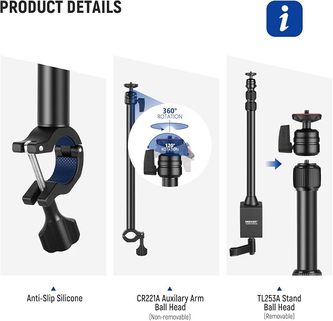 NEEWER Camera Desk Mount with Overhead C Amera Mounting Arm and 1/4" Ball Head, 17" - 41" Adjustable Tabletop Light Stand with C Clamp for DSLR Camera, Ring Light, Webcam, Photo Video Shooting - Image 9